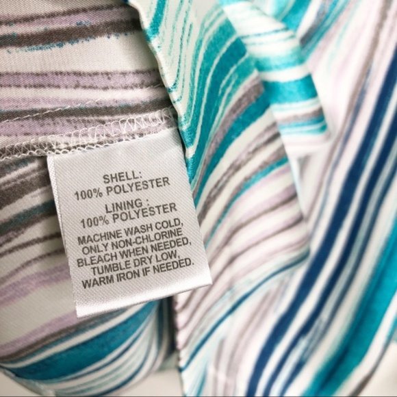 LOFT Silk-Like Striped Dress Spaghetti Straps Blue Turquoise White Sz 0 - Picture 5 of 8